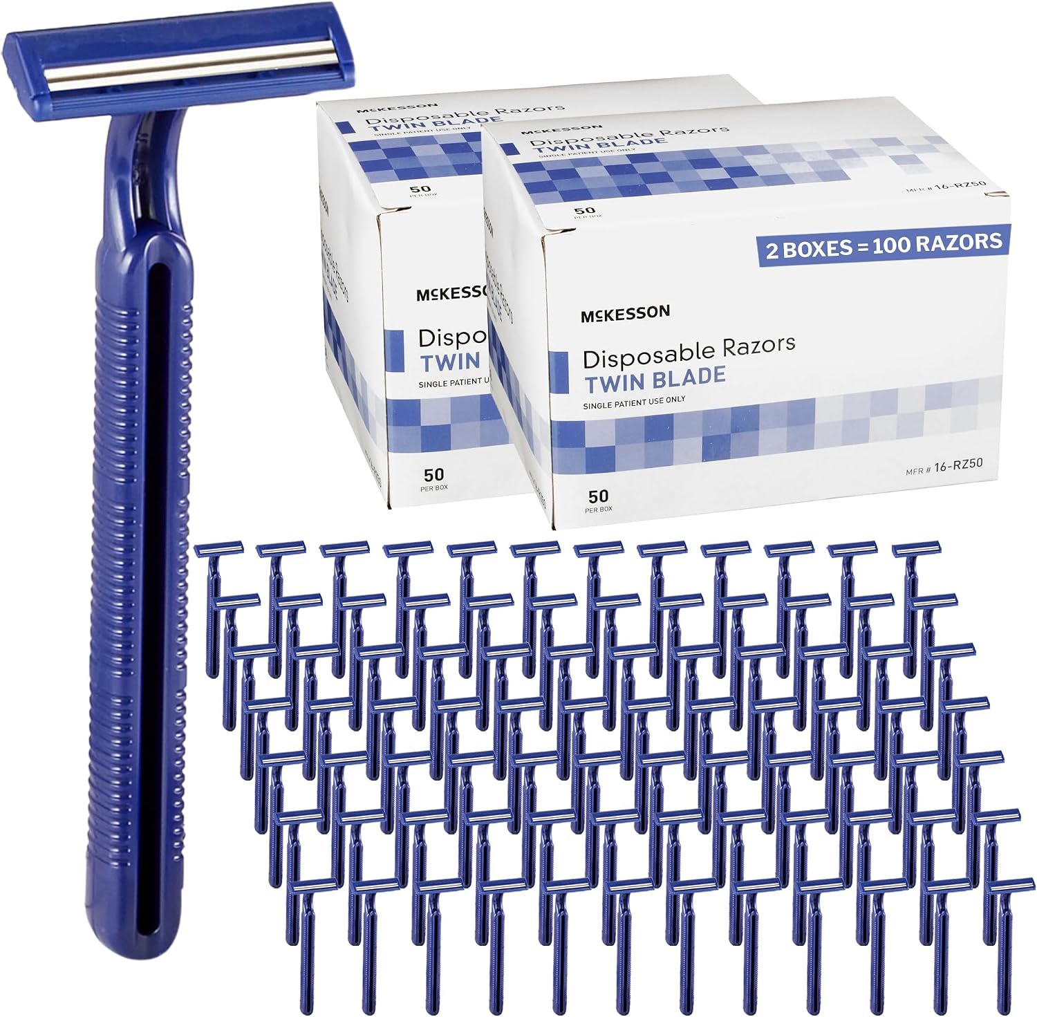 McKesson Disposable Razors, Blue, Stainless Steel, Tattoo, Travel, 100 ct